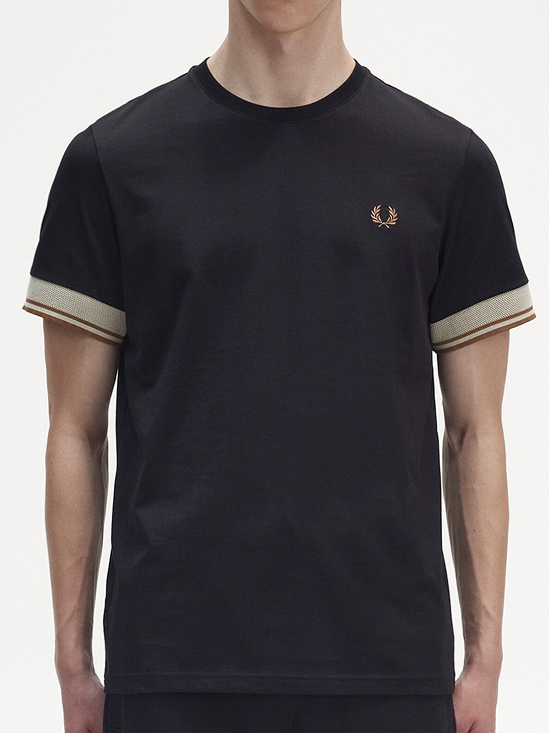 

Fred Perry High Neck Contrast Cuffed Cotton T-shirt, Black