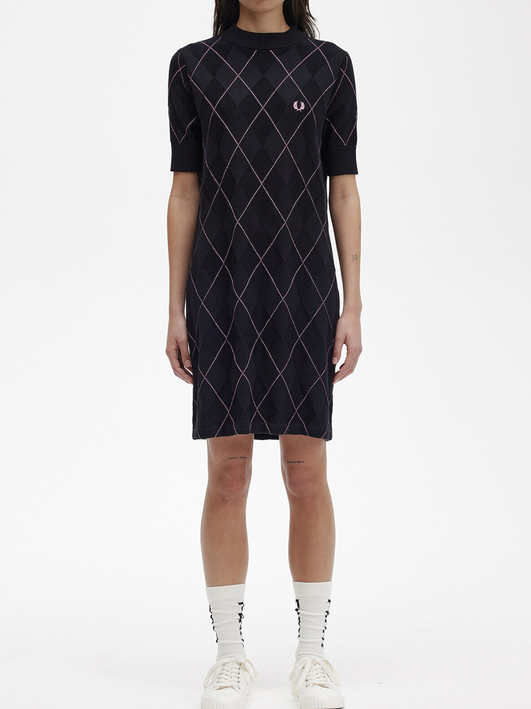 

Fred Perry Checked Mock Collar T-Shirt Dress, Black