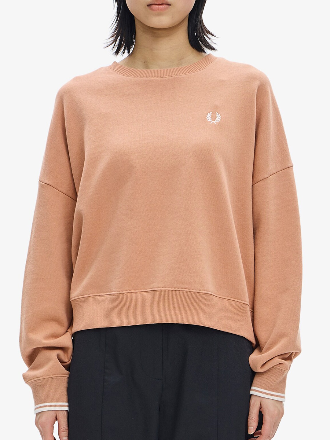 

Fred Perry Drop-Shoulder Sleeves Cotton Pullover Sweatshirt, Peach