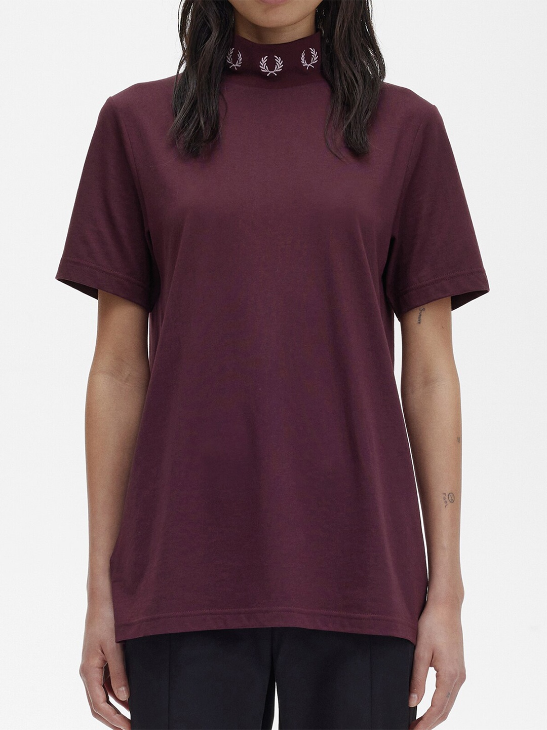 

Fred Perry High Neck Embroidered T-shirt, Purple