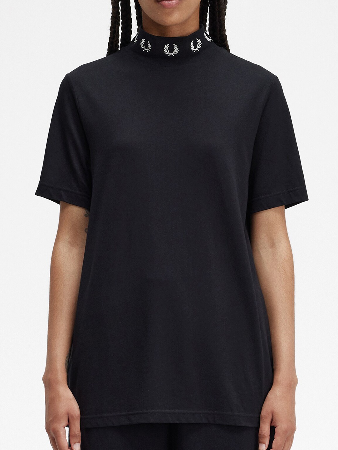 

Fred Perry High-Neck Embroidered Detail T-shirt, Black