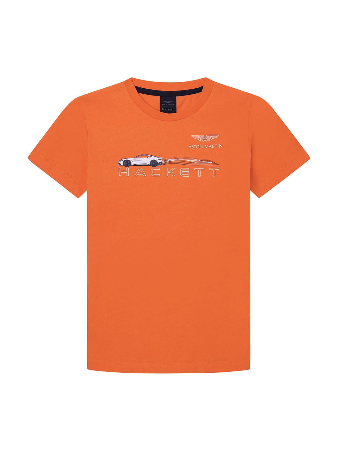 

HACKETT LONDON Boys Car Printed Slim Fit Cotton T-shirt, Orange