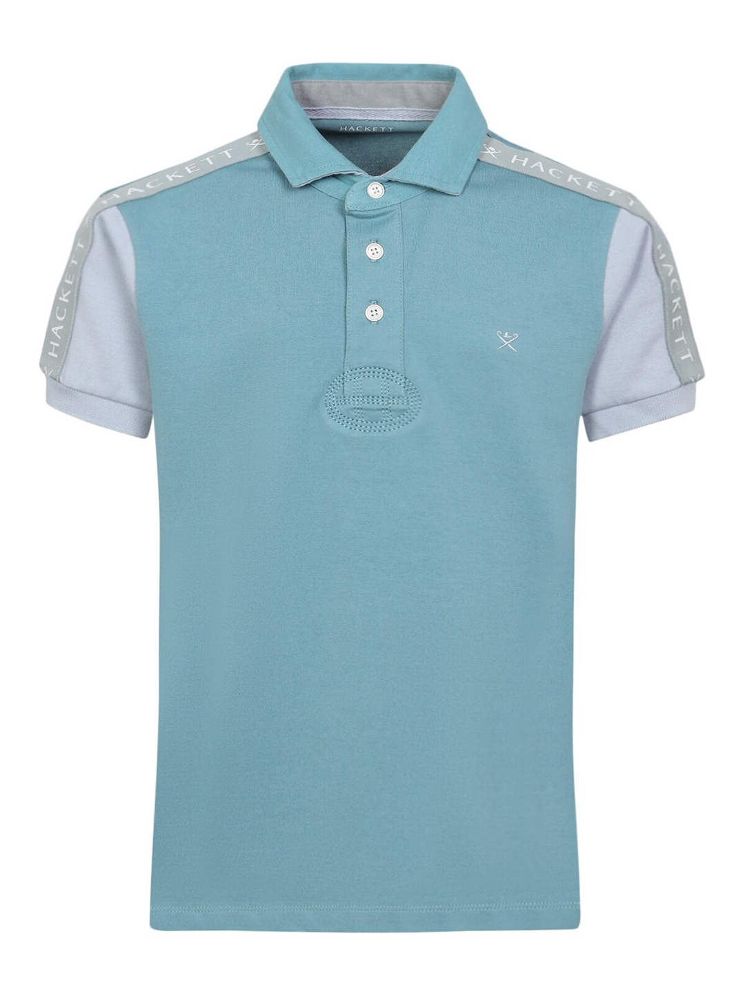 

HACKETT LONDON Boys Typography Printed Polo Collar Pure Cotton Slim Fit T-Shirt, Blue
