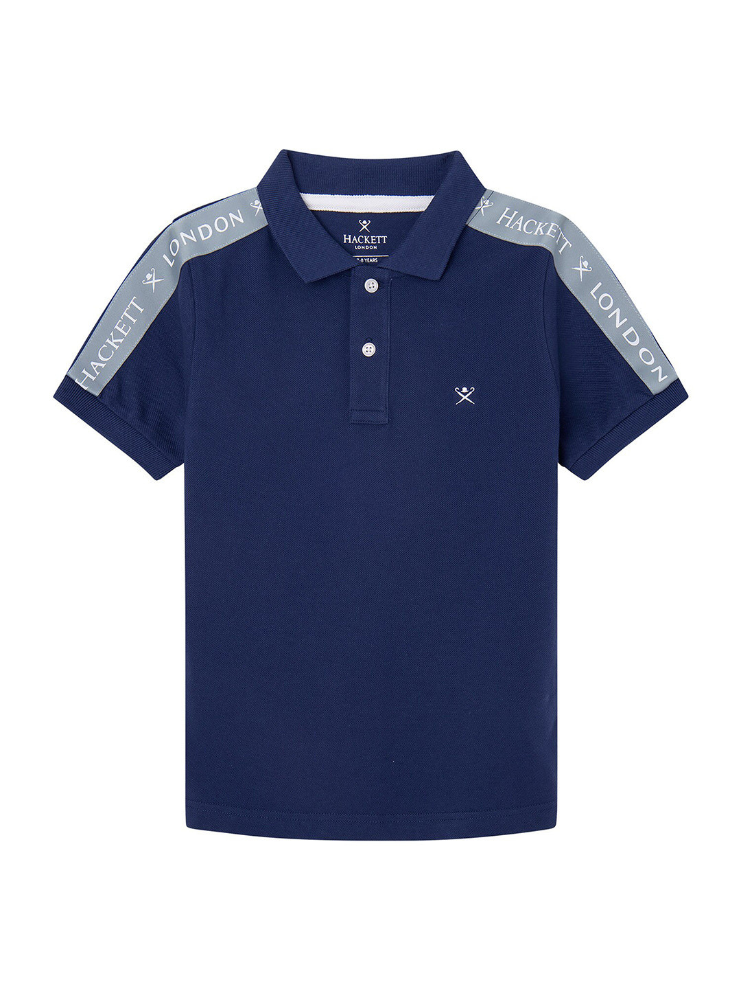

HACKETT LONDON Boys Typography Printed Polo Collar Cotton T-shirt, Navy blue