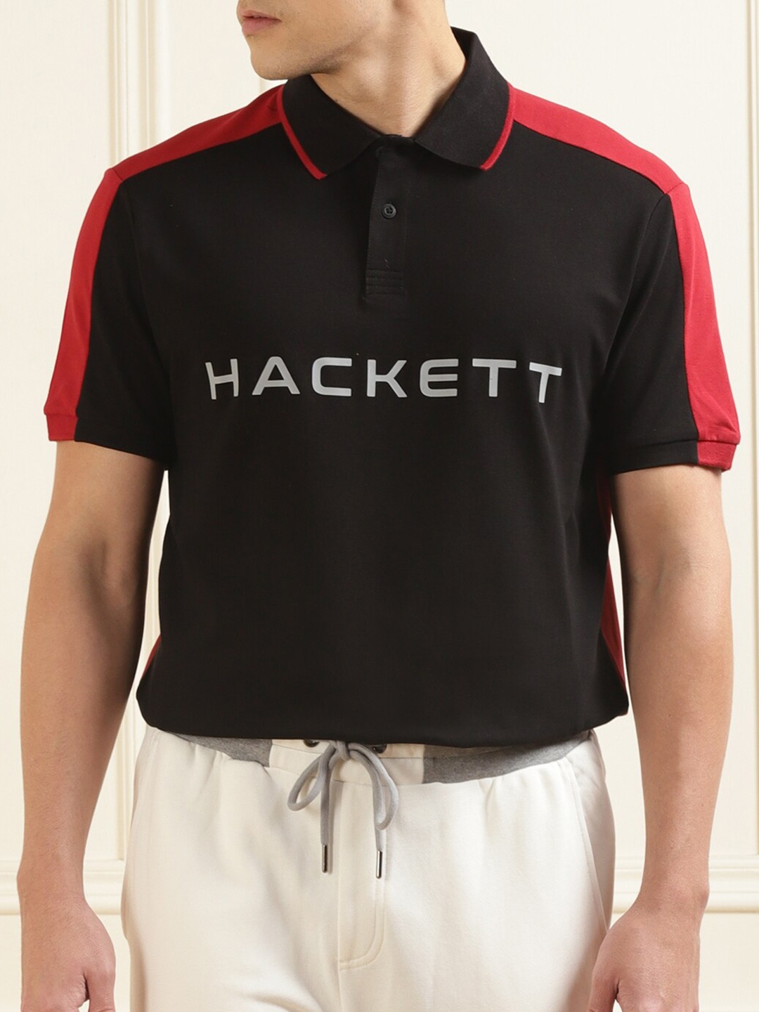 

HACKETT LONDON Typography Polo Collar Cotton T-shirt, Black