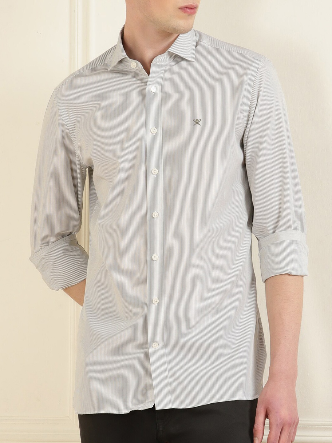 

HACKETT LONDON Vertical Striped Pure Cotton Casual Shirt, Off white
