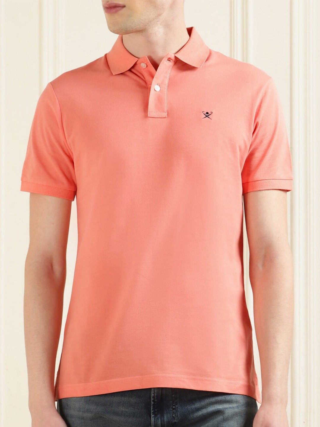 

HACKETT LONDON Polo Collar Short Sleeves Pure Cotton T-shirt, Peach