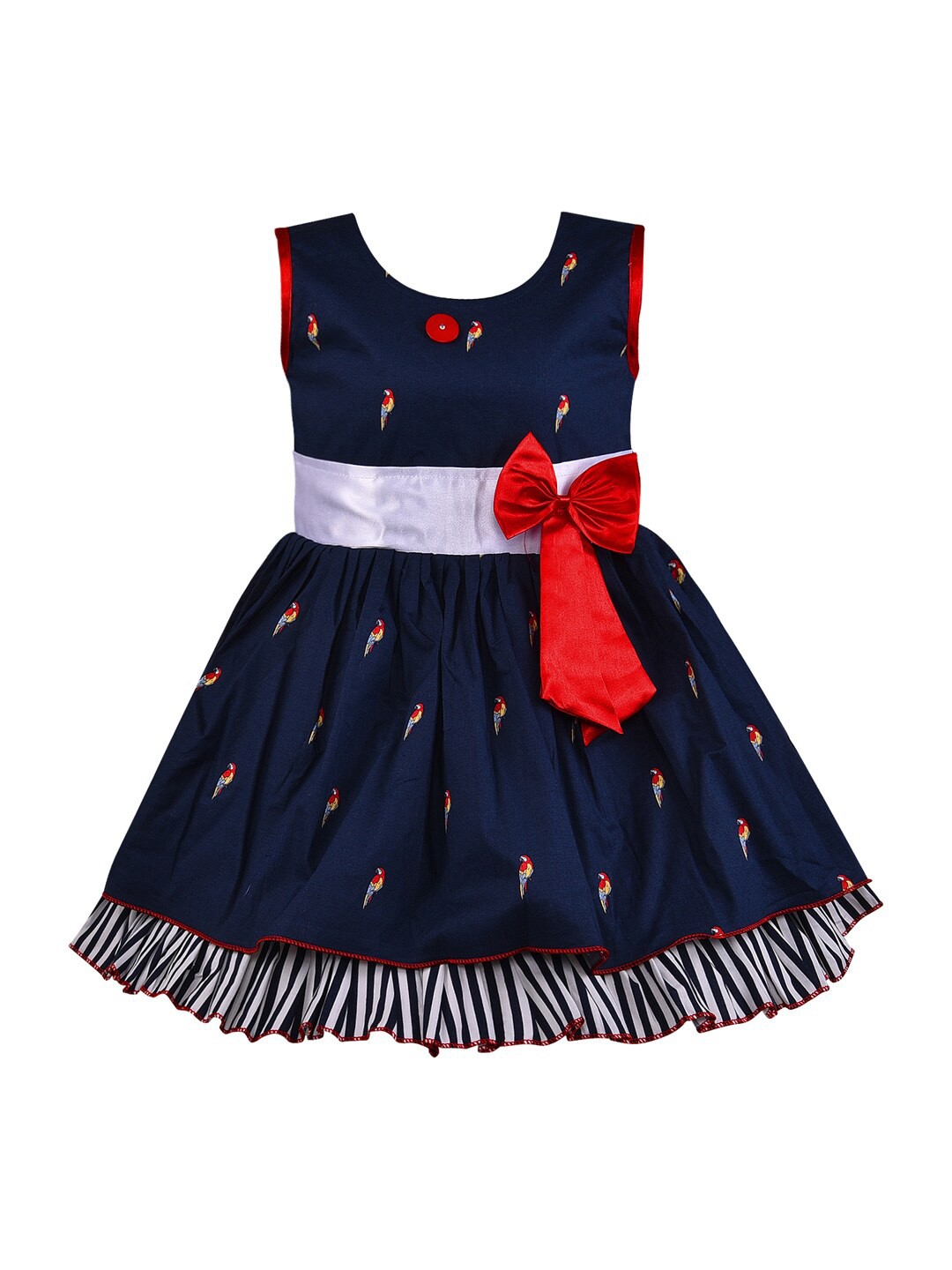 

Wish Karo Girls Conversational Print Cotton Fit & Flare Dress, Navy blue