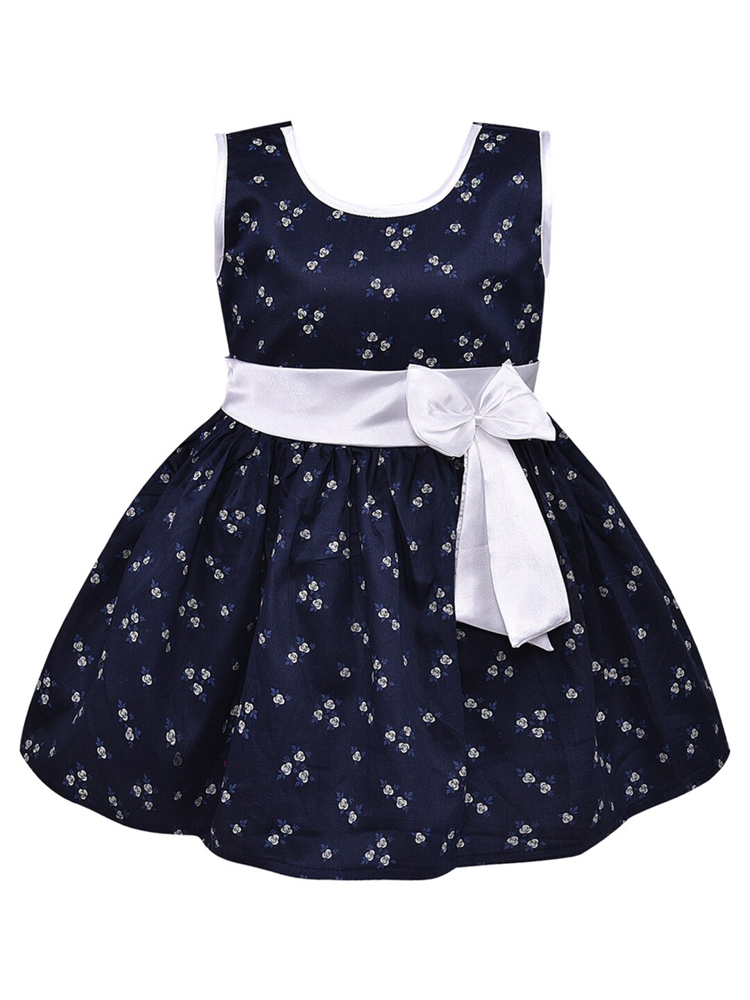 

Wish Karo Girls Floral Print Cotton Fit & Flare Dress, Navy blue