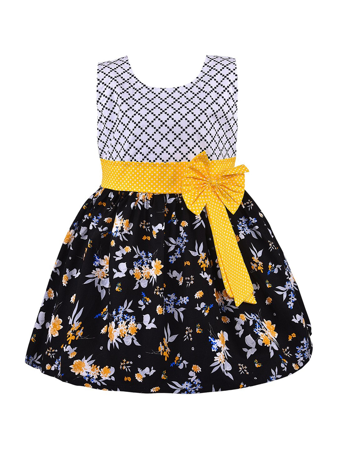 

Wish Karo Girls Floral Printed Sleeveless Bow Fit & Flare Cotton Dress, Black