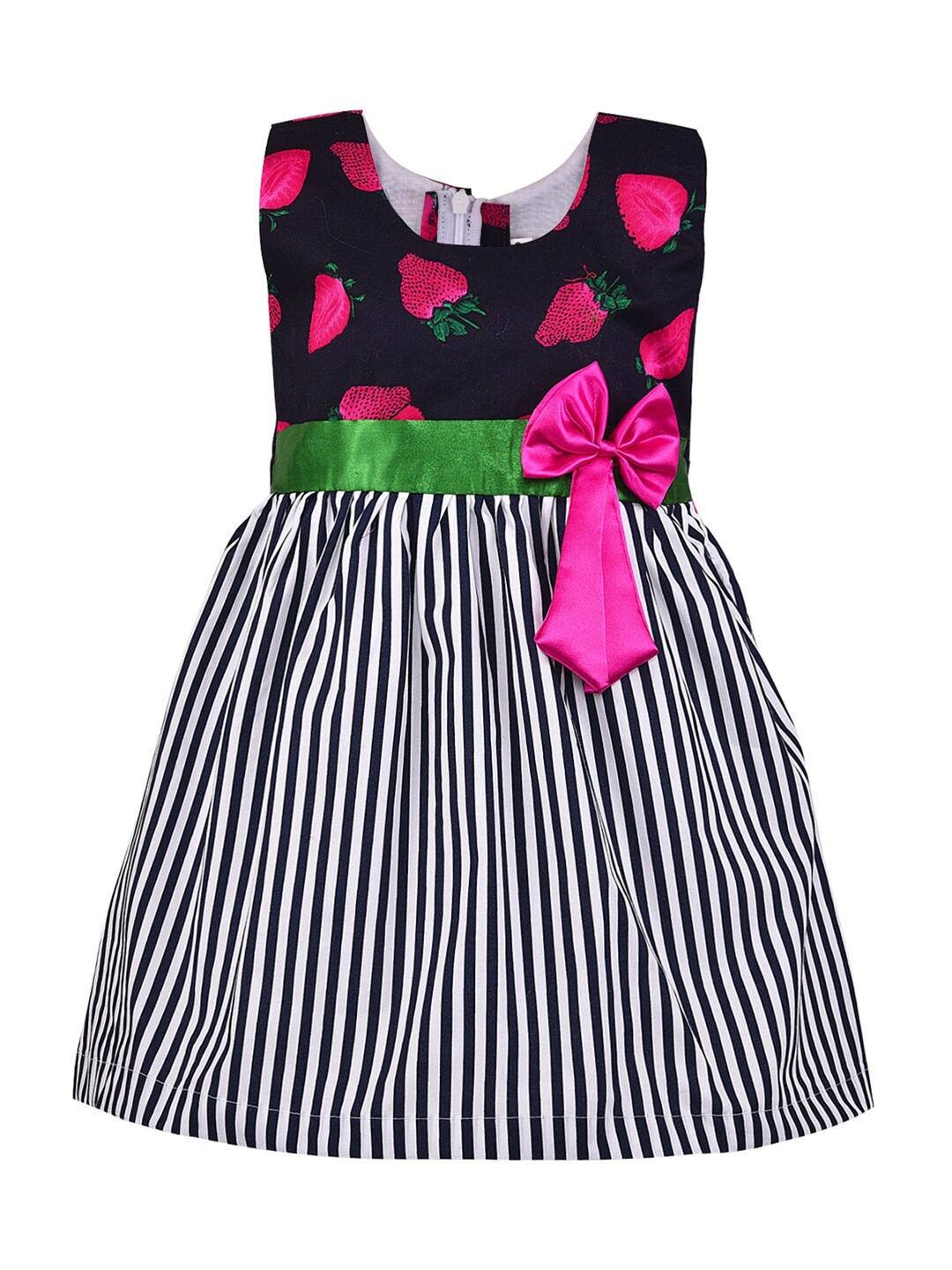 

Wish Karo Girls Striped Bow Cotton Fit & Flare Dress, Pink