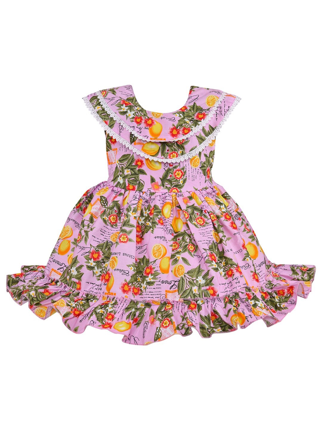 

Wish Karo Girls Conversational Printed Fit & Flare Cotton Dress, Pink