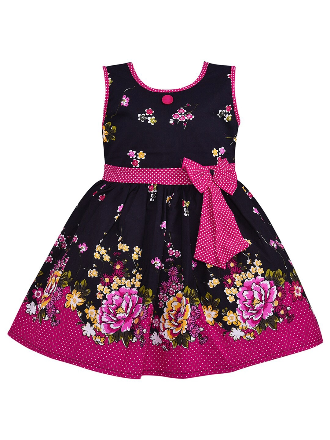 

Wish Karo Girls Floral Printed Sleeveless Bow Fit & Flare Cotton Dress, Black