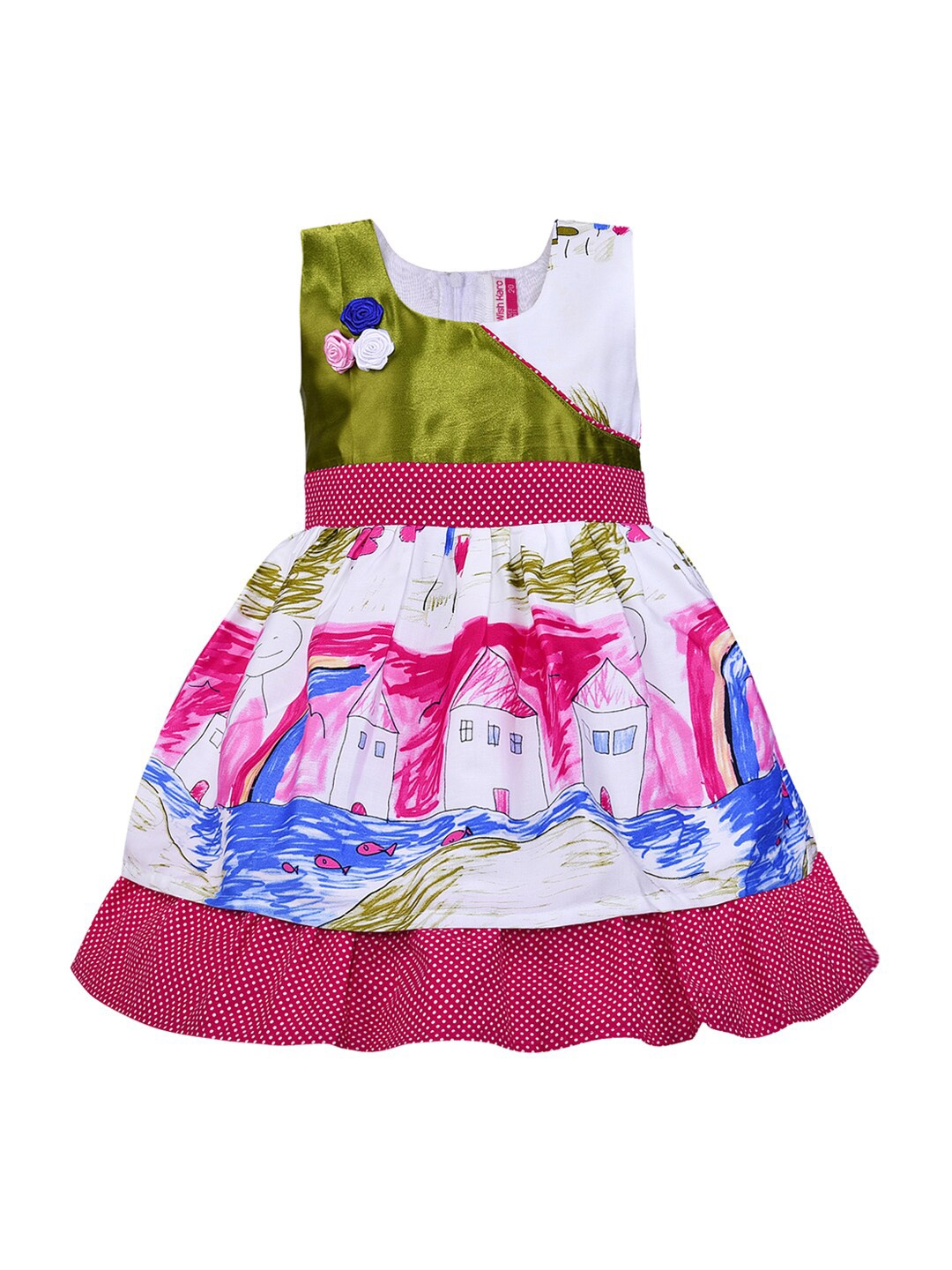 

Wish Karo Girls Floral Printed Fit & Flare Cotton Dress, White