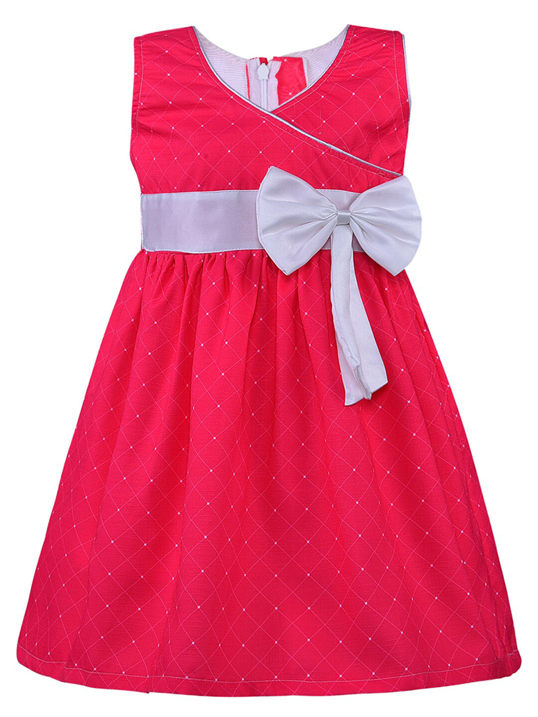 

Wish Karo Girls Geometric Printed Bow Detail Fit & Flare Dress, Pink