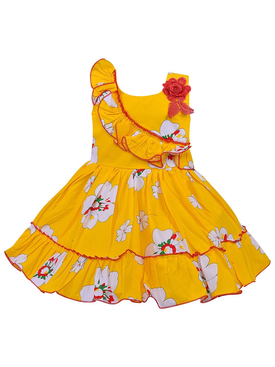 

Wish Karo Girls Floral Print Cotton Fit & Flare Dress, Yellow