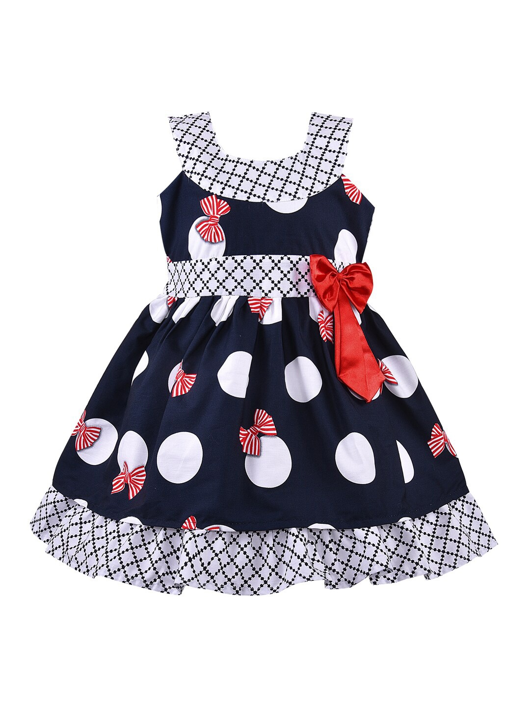 

Wish Karo Girls Polka Dot Print Cotton Fit & Flare Dress, Navy blue
