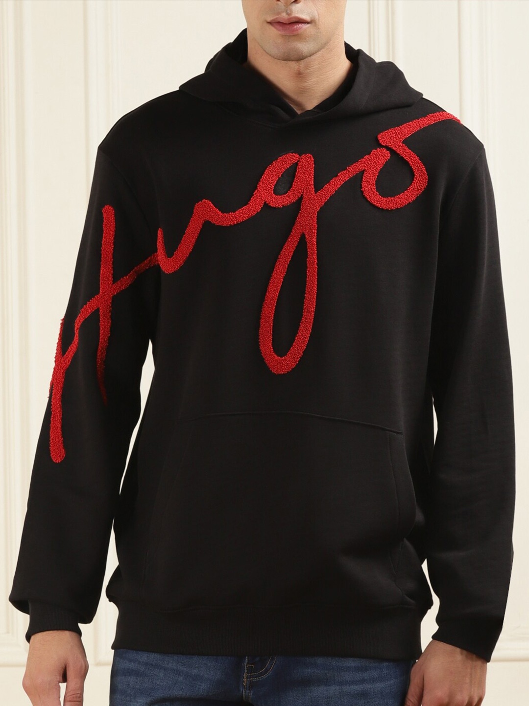 

HUGO Typography Self Design Hooded Pullover Cotton Sweatshirt, Black