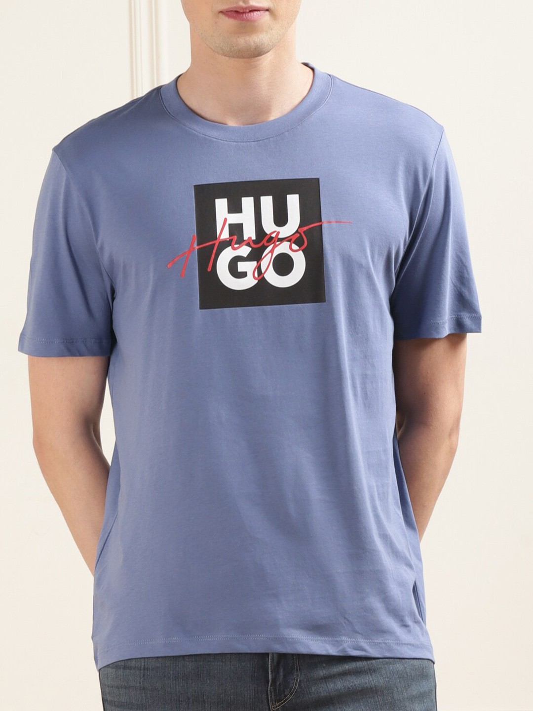 

HUGO Typography Printed Cotton T-shirt, Purple