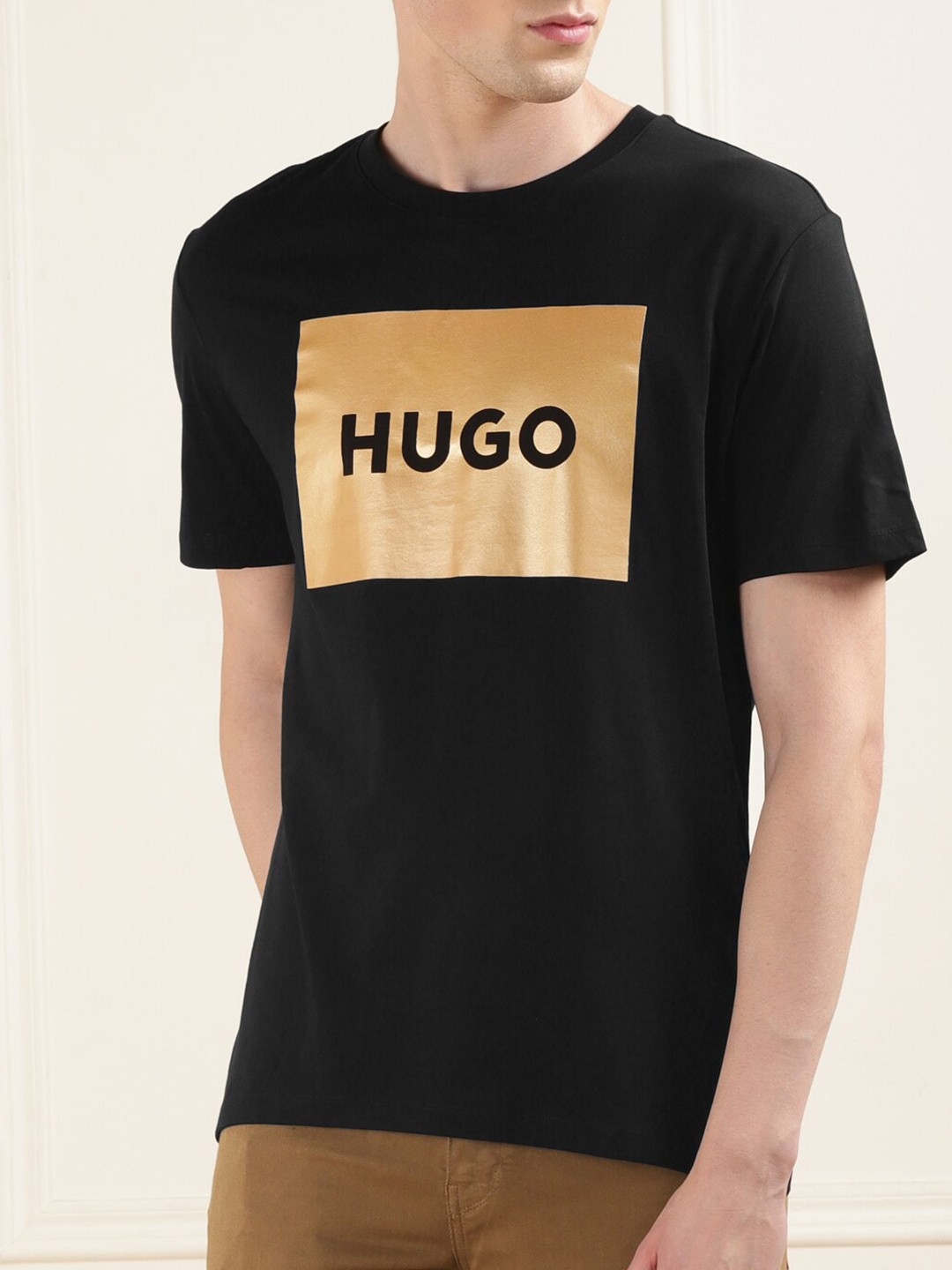 

HUGO Typography Printed Cotton T-shirt, Black