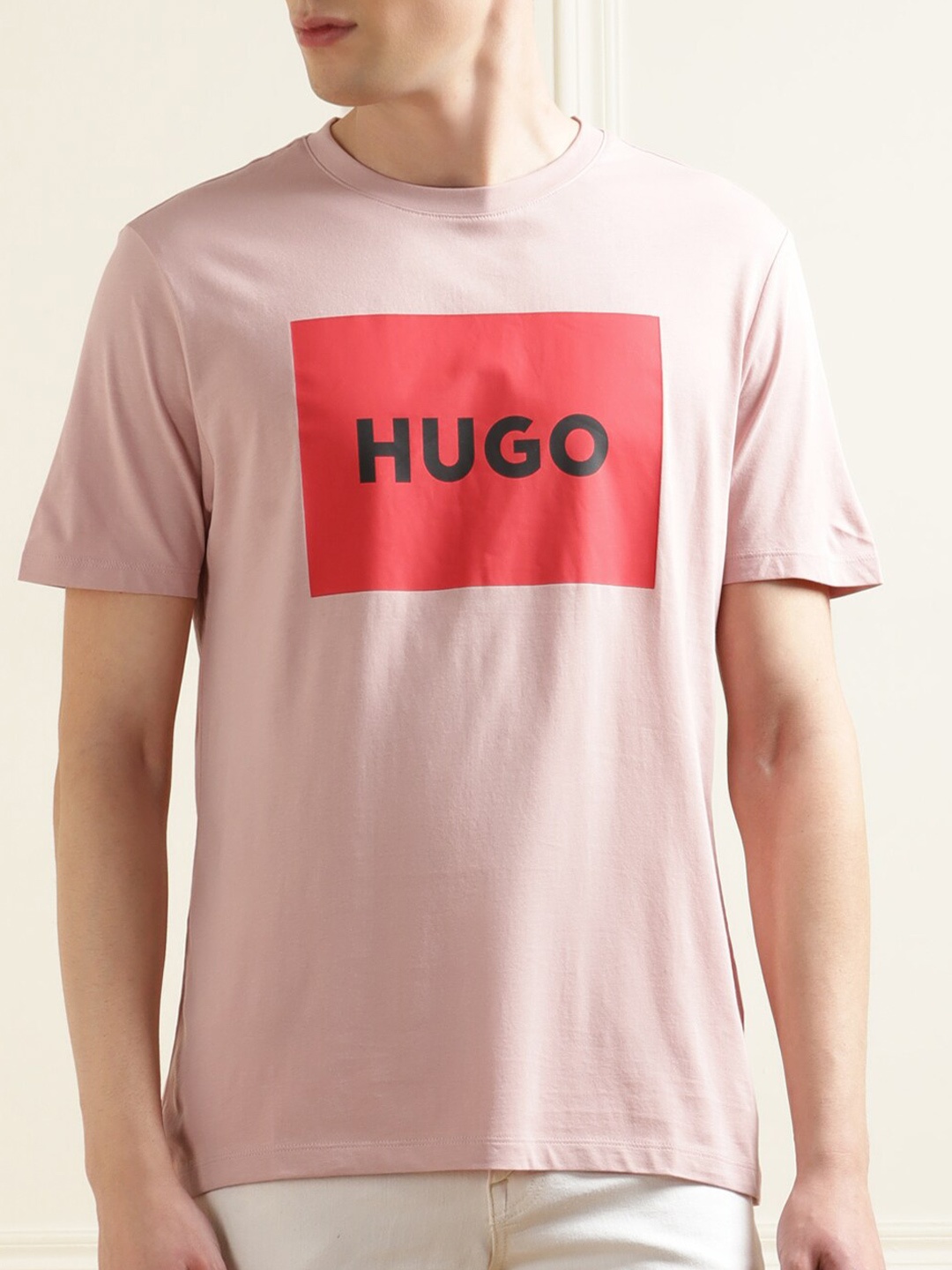 

HUGO Typography Printed Cotton T-shirt, Pink