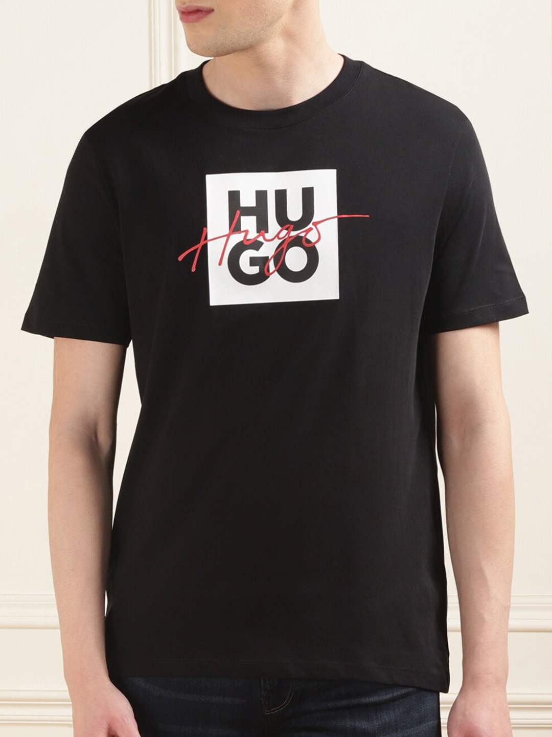 

HUGO Typography Printed Cotton T-shirt, Black