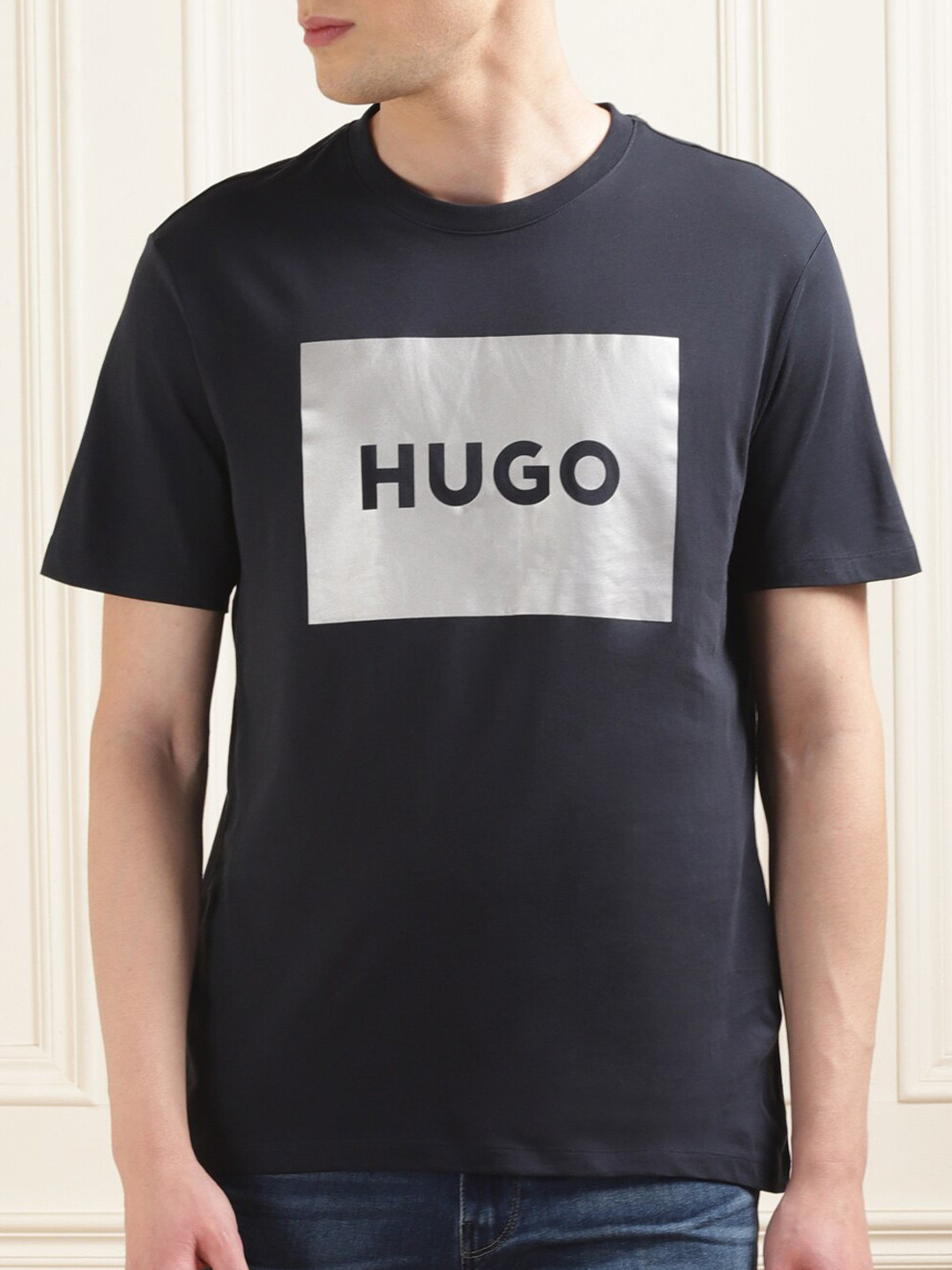 

HUGO Typography Printed Cotton T-shirt, Blue