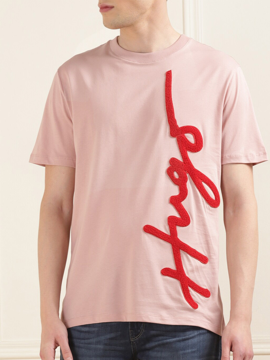 

HUGO Typography Printed Cotton T-shirt, Pink