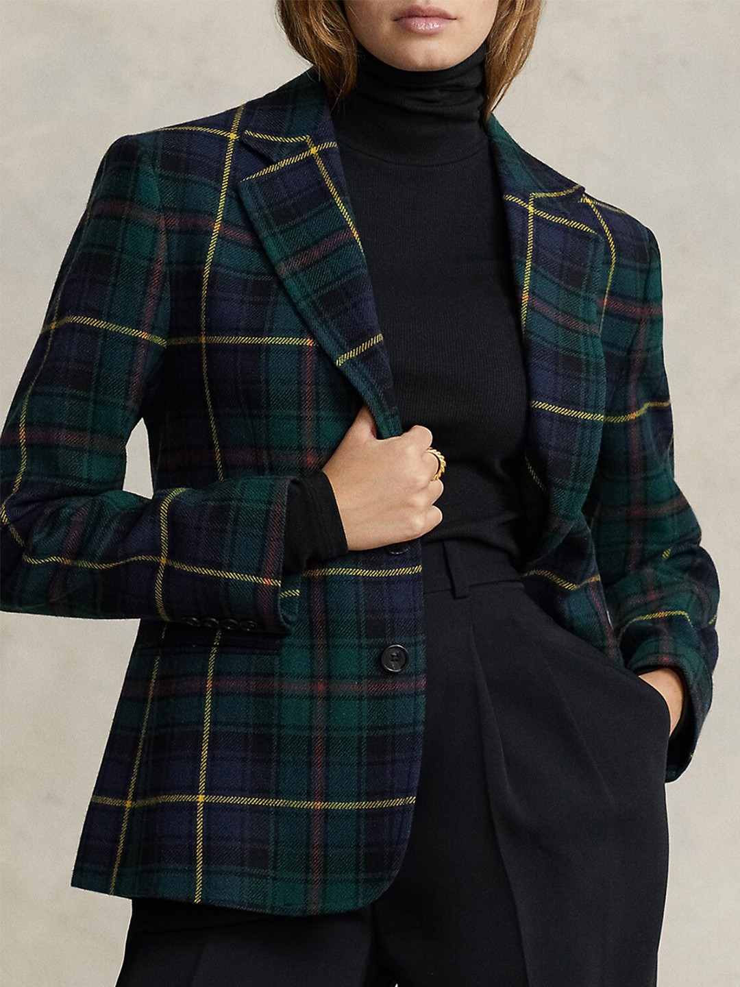

Polo Ralph Lauren Women Checked Single-Breasted Slim-Fit Blazer, Green