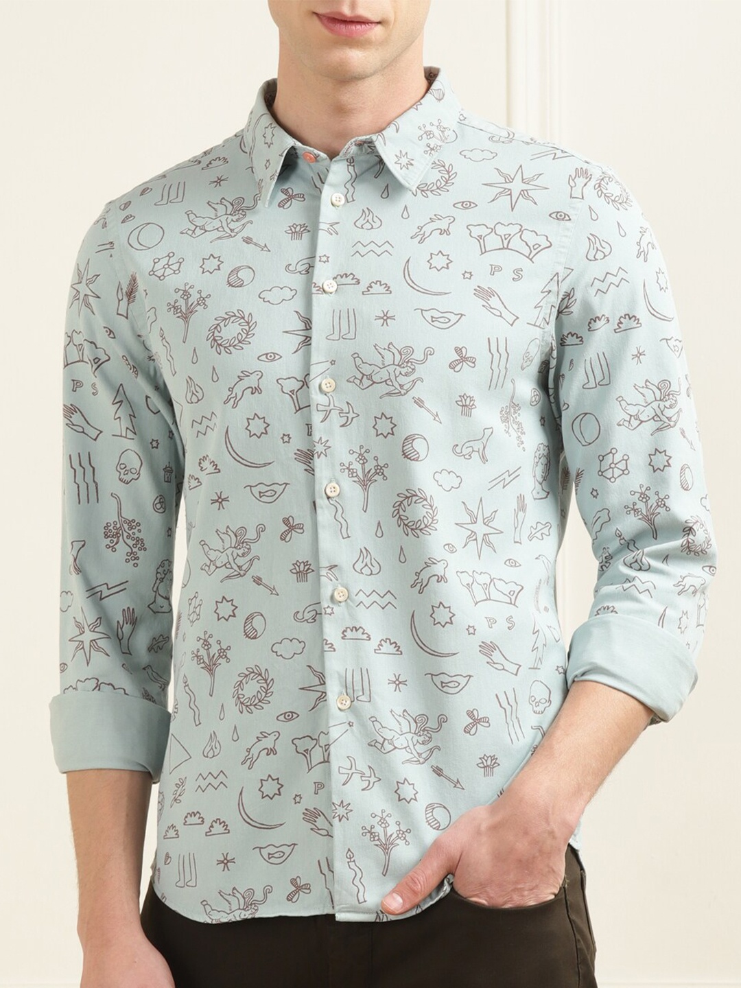 

PS By Paul Smith Conversational Printed Cotton Casual Shirt, Blue