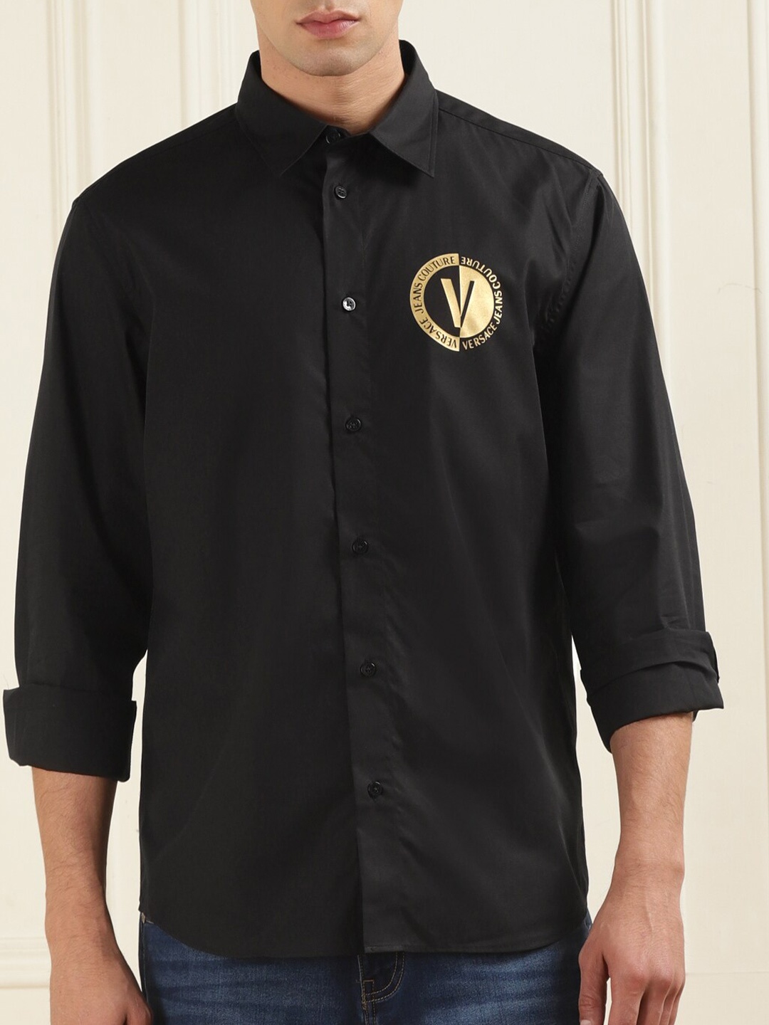 

Versace Jeans Couture Spread Collar Cotton Casual Shirt, Black