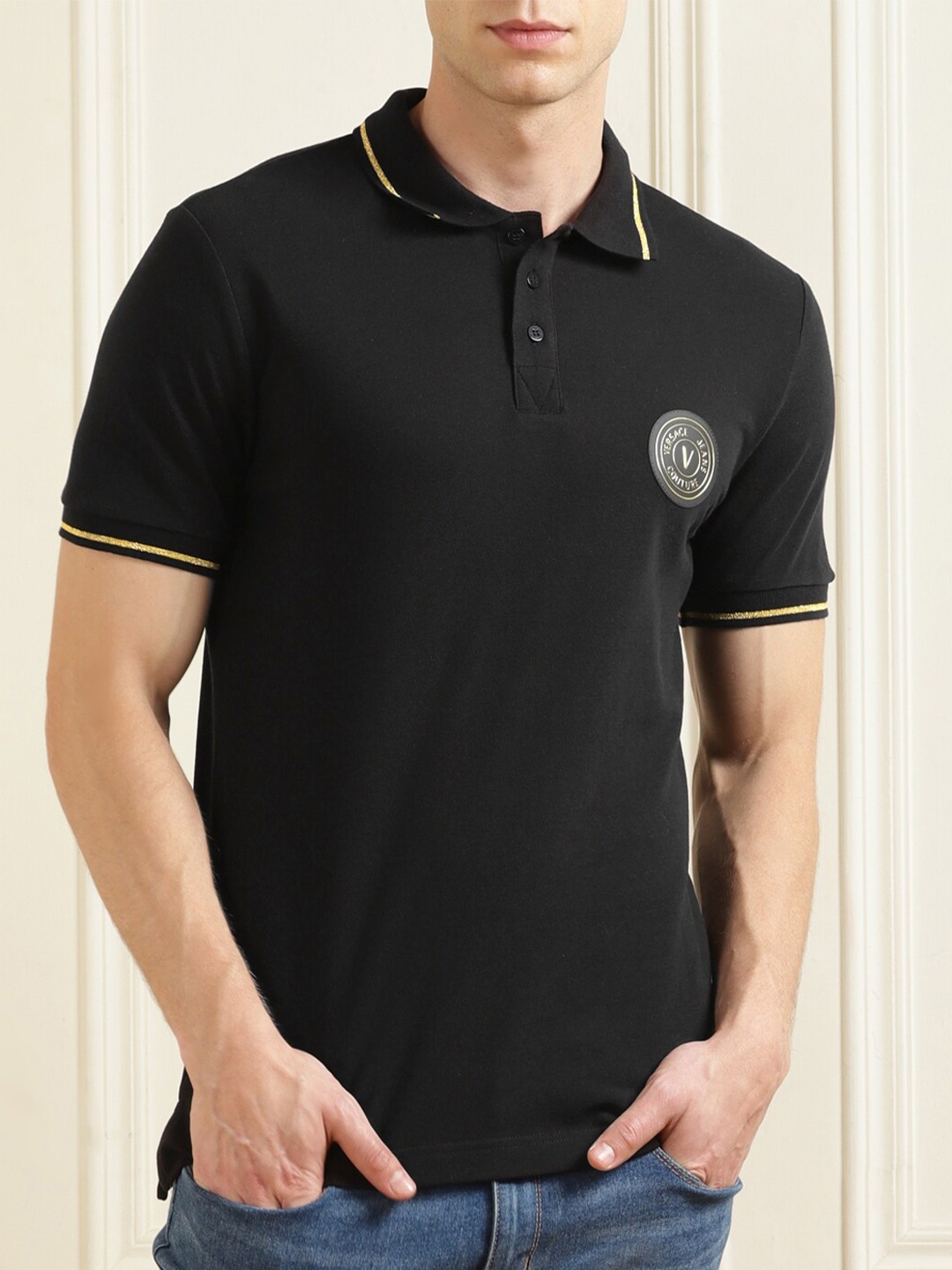 

Versace Jeans Couture Men Black Polo Collar Pockets T-shirt