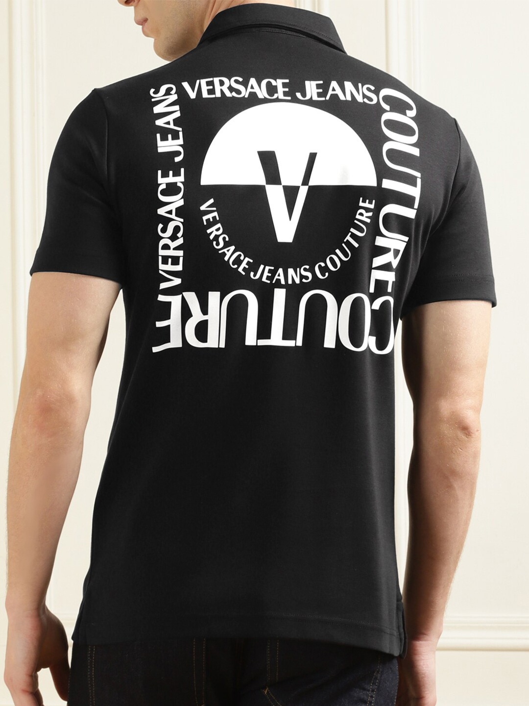 

Versace Jeans Couture Men Black Polo Collar Pockets T-shirt