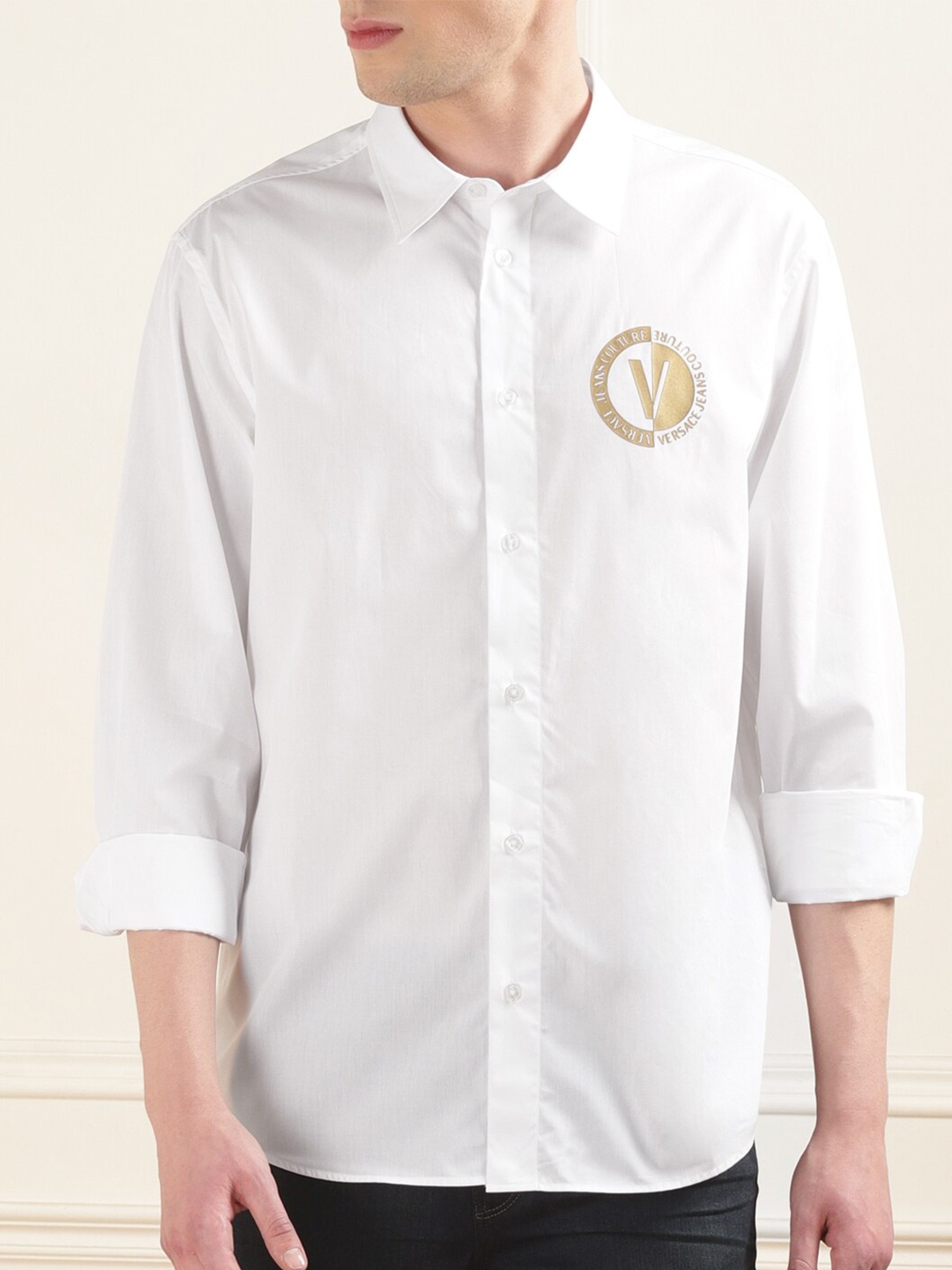 

Versace Jeans Couture Spread Collar Cotton Casual Shirt, White