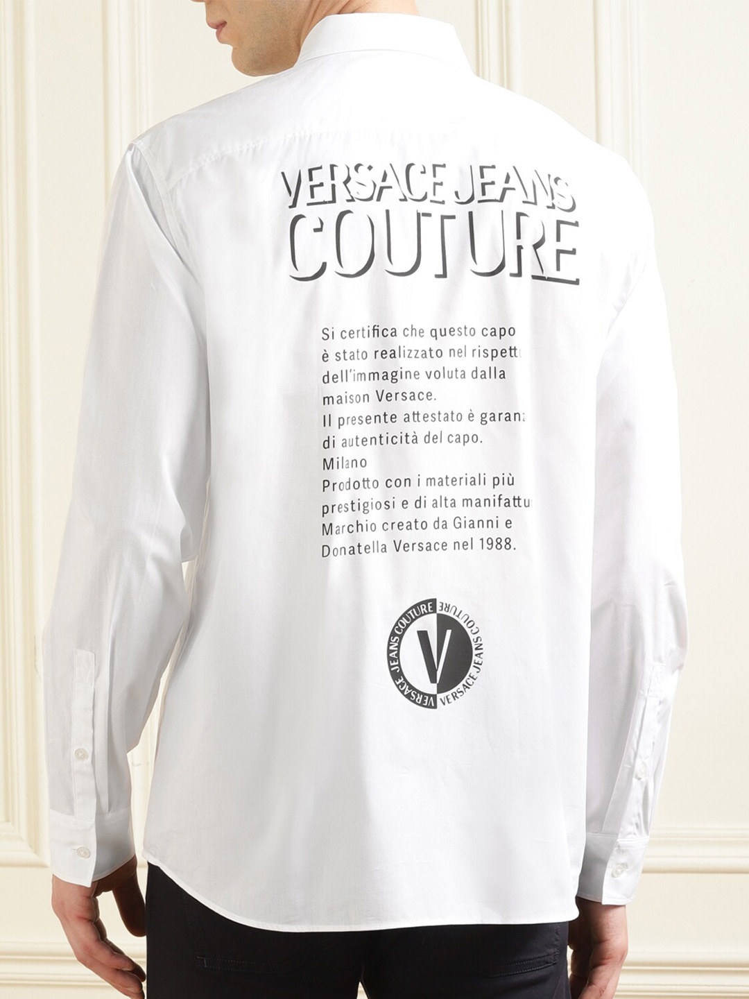 

Versace Jeans Couture Typography Printed Pure Cotton Casual Shirt, White