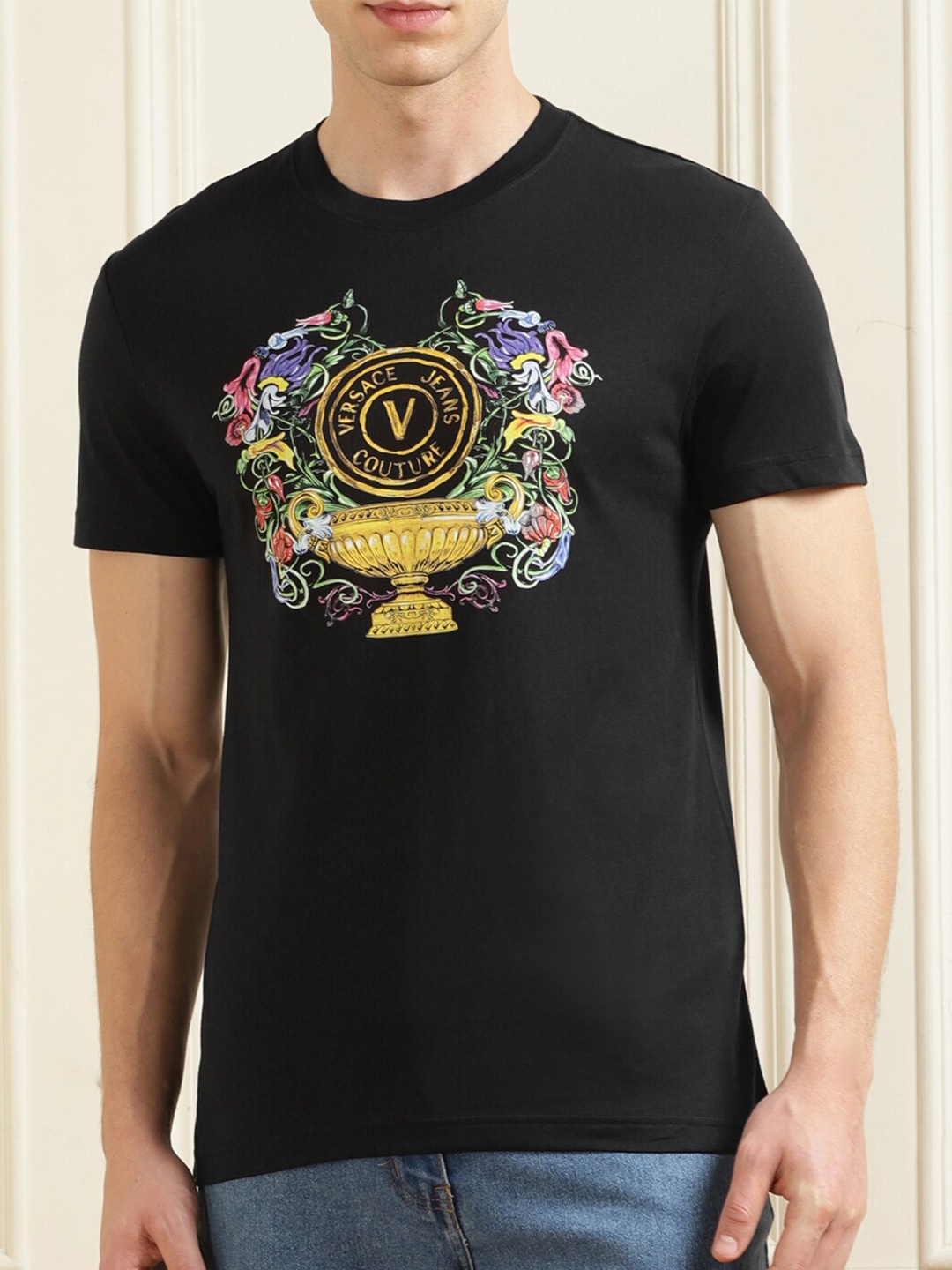 

Versace Jeans Couture Floral High Fashion Pure Cotton T-shirt, Black