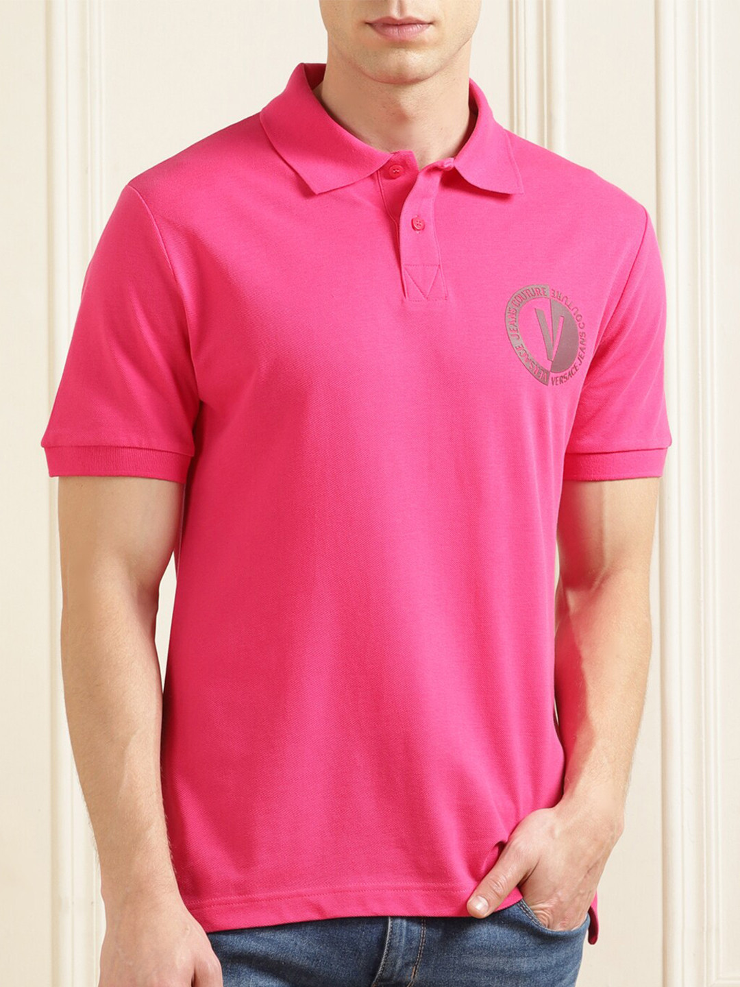 

Versace Jeans Couture Polo Collar Pure Cotton T-shirt, Pink