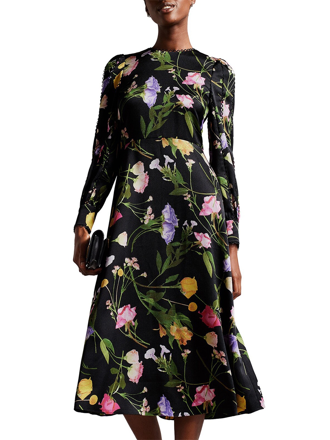 

Ted Baker Floral Printed High Neck Midi A-Line Dress, Black