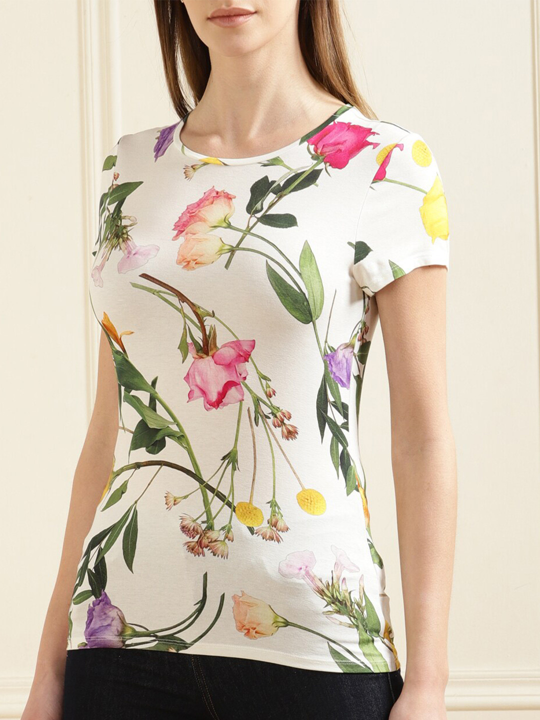 

Ted Baker Floral Printed Round Neck T-shirt, Cream