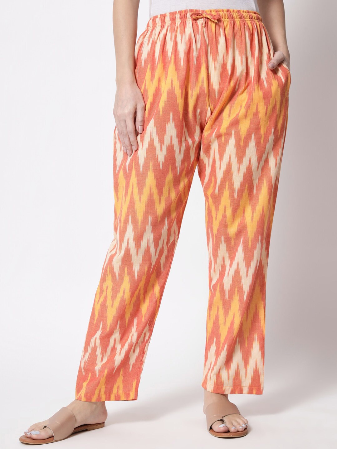 

Vastraa Fusion Women Geometric Printed Cotton Trousers, Orange