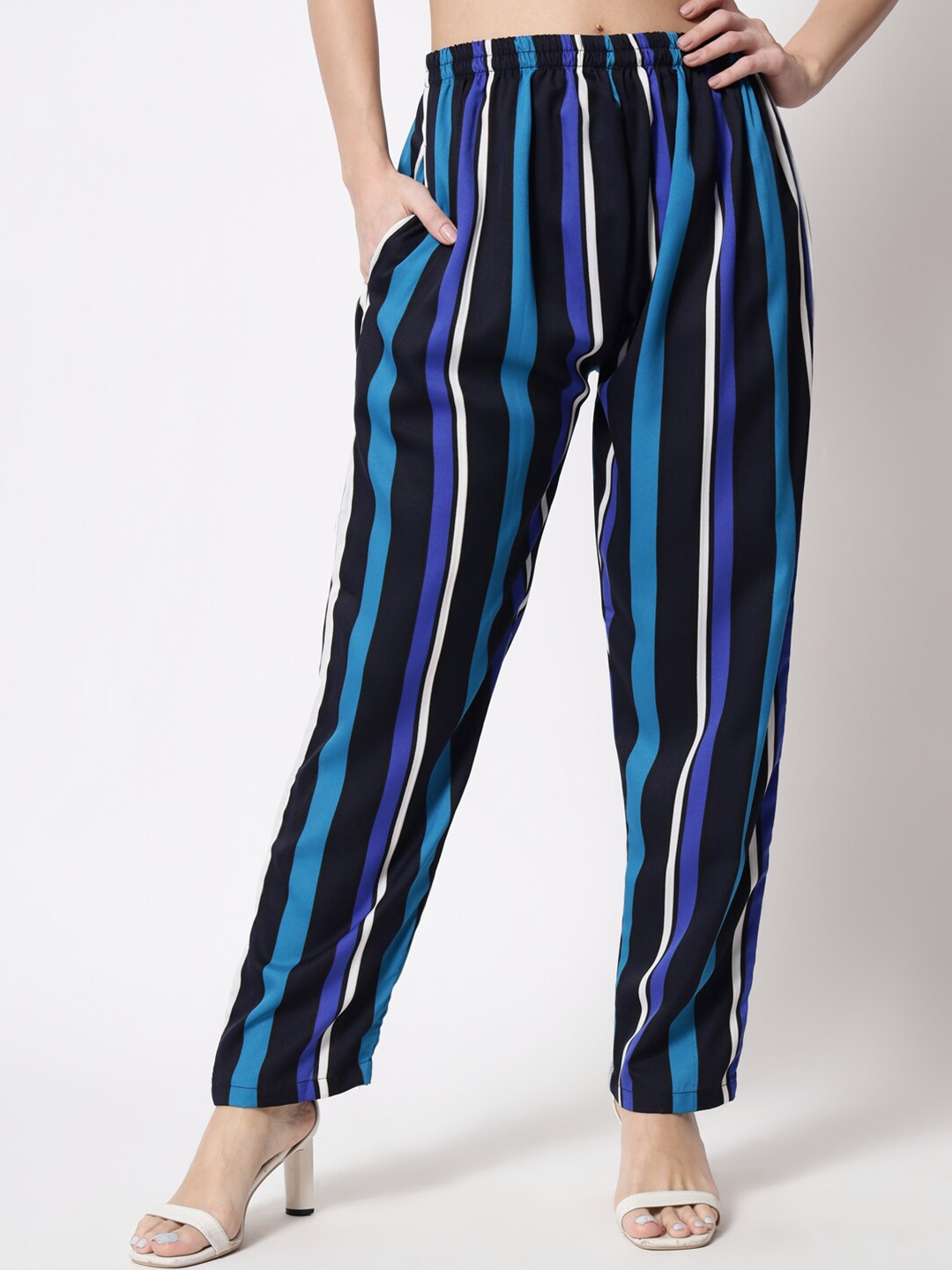 

Vastraa Fusion Women Striped Crepe Straight Palazzos, Blue