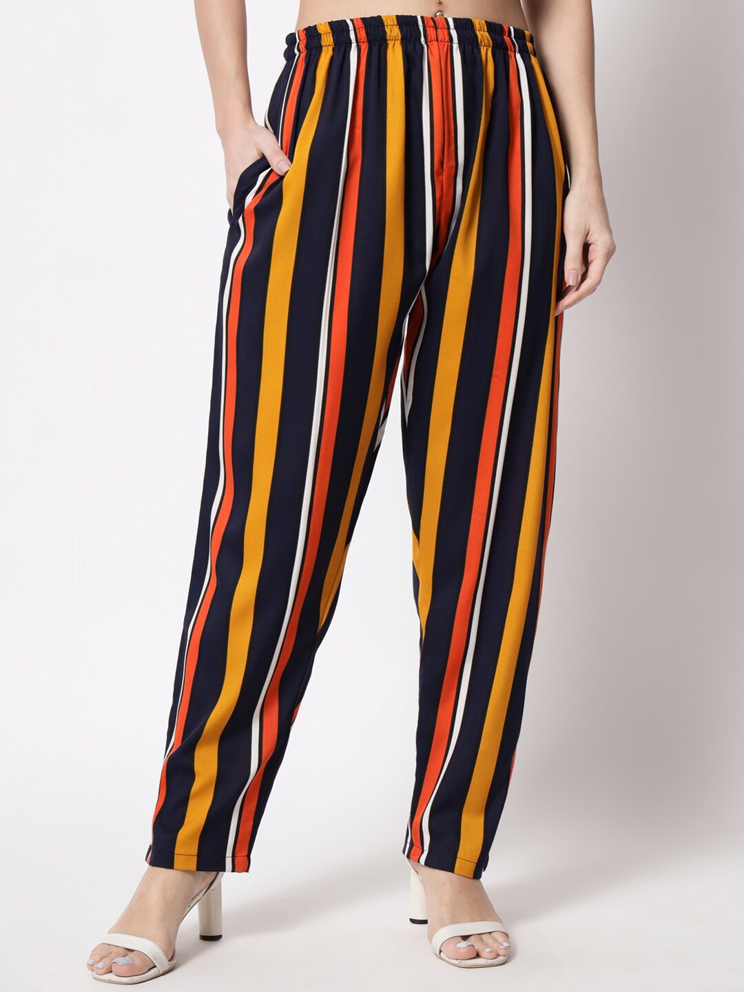 

Vastraa Fusion Women Striped Crepe Palazzos, Black