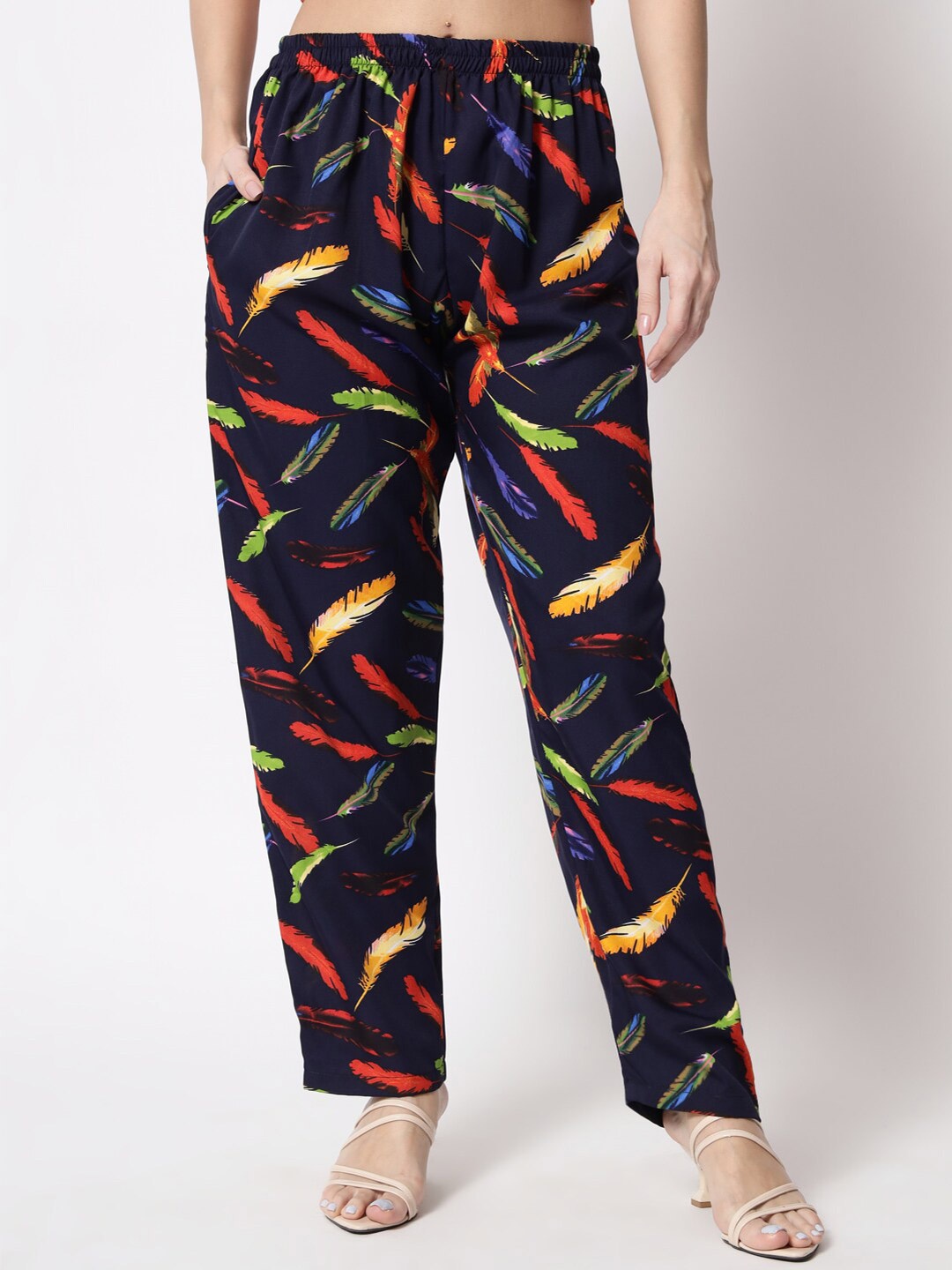 

Vastraa Fusion Women Floral Printed Crepe Palazzos, Navy blue