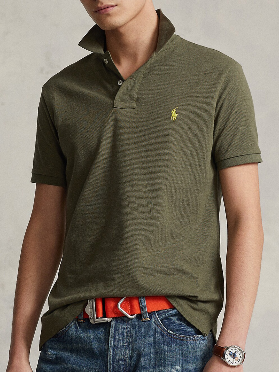 

Polo Ralph Lauren Polo Collar Short Sleeves Pure Cotton T-Shirt, Olive