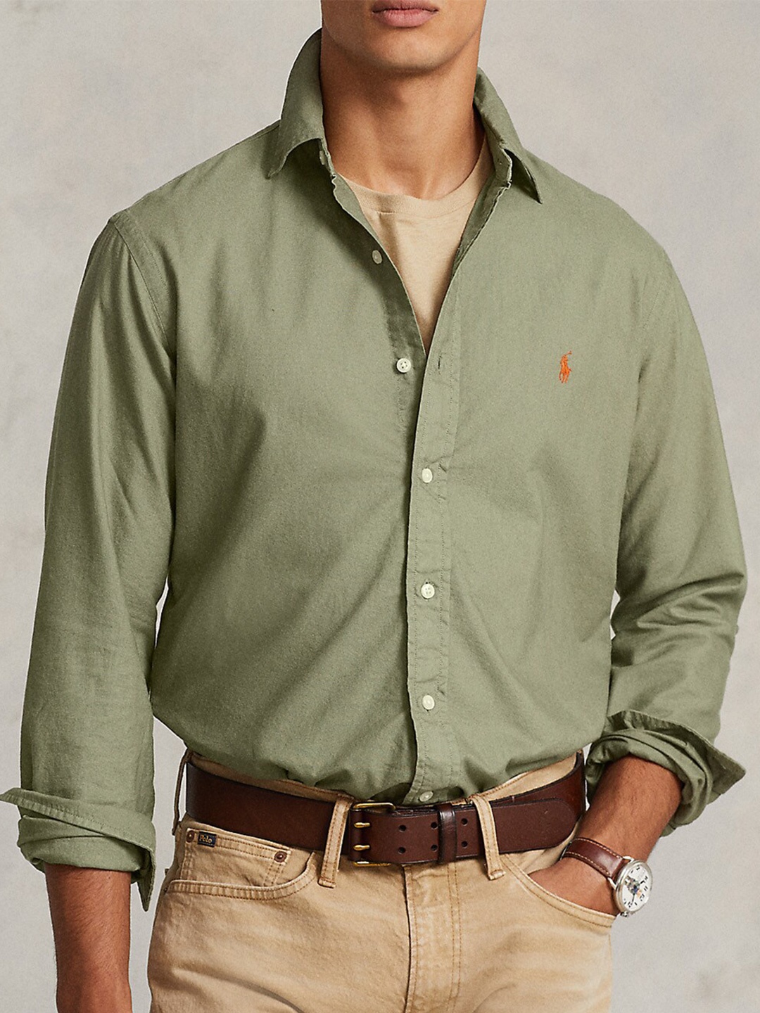 

Polo Ralph Lauren Slim Fit Brand Logo Embroidered Oxford Shirt, Olive