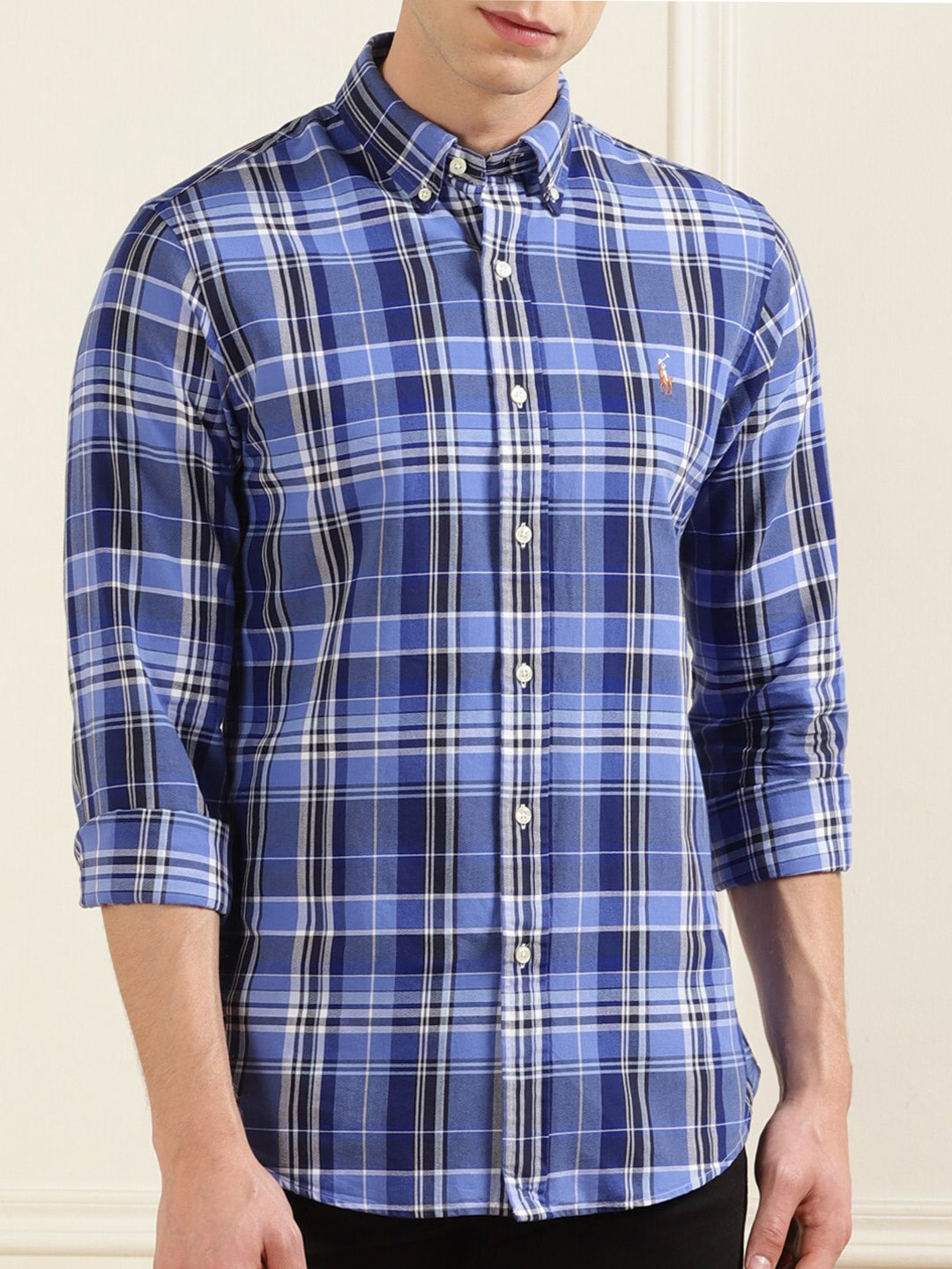 

Polo Ralph Lauren Checked Button-Down Collar Pure Cotton Casual Shirt, Blue