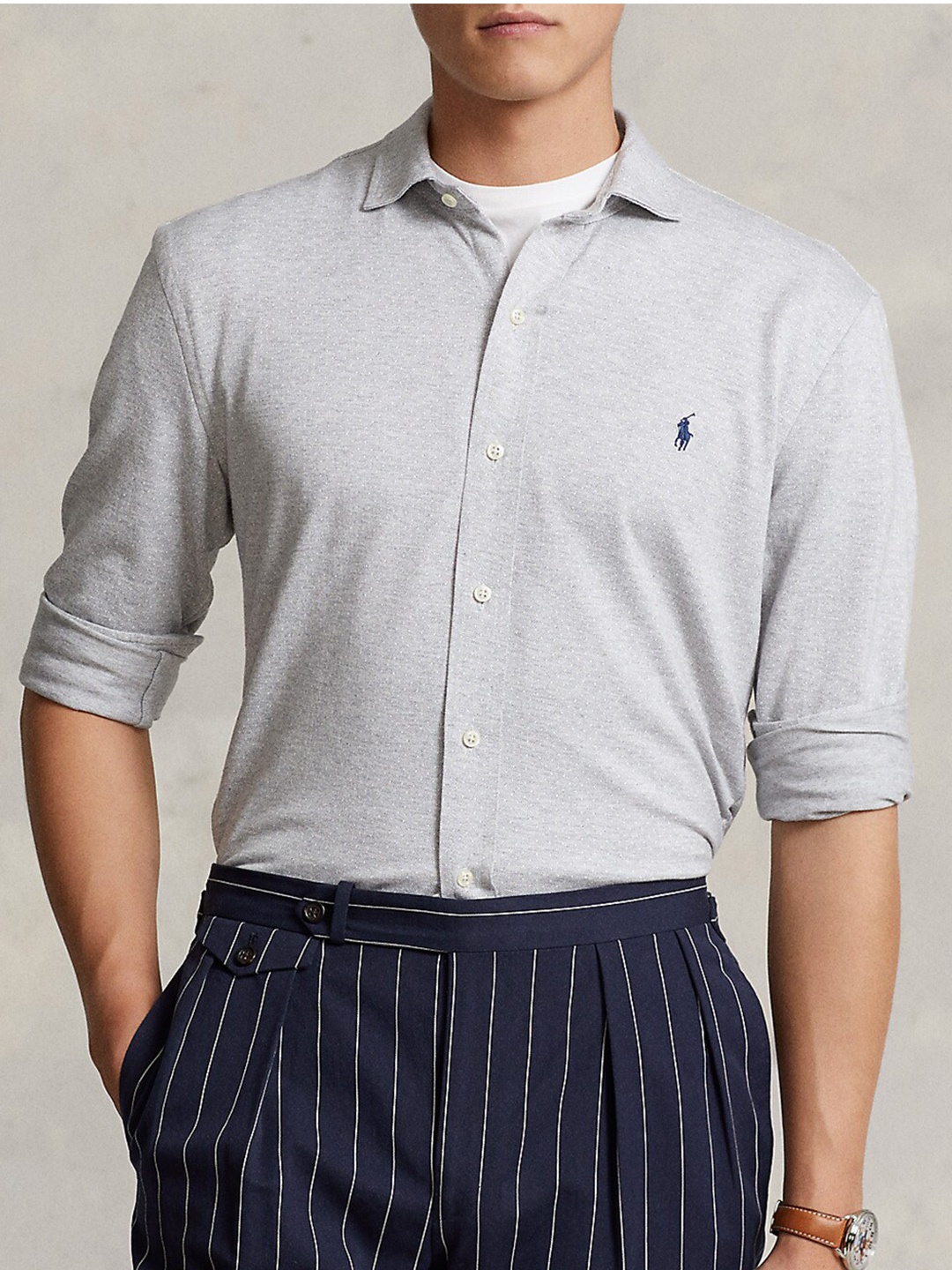 

Polo Ralph Lauren Micro Disty Printed Cotton Jacquard Shirt, Grey