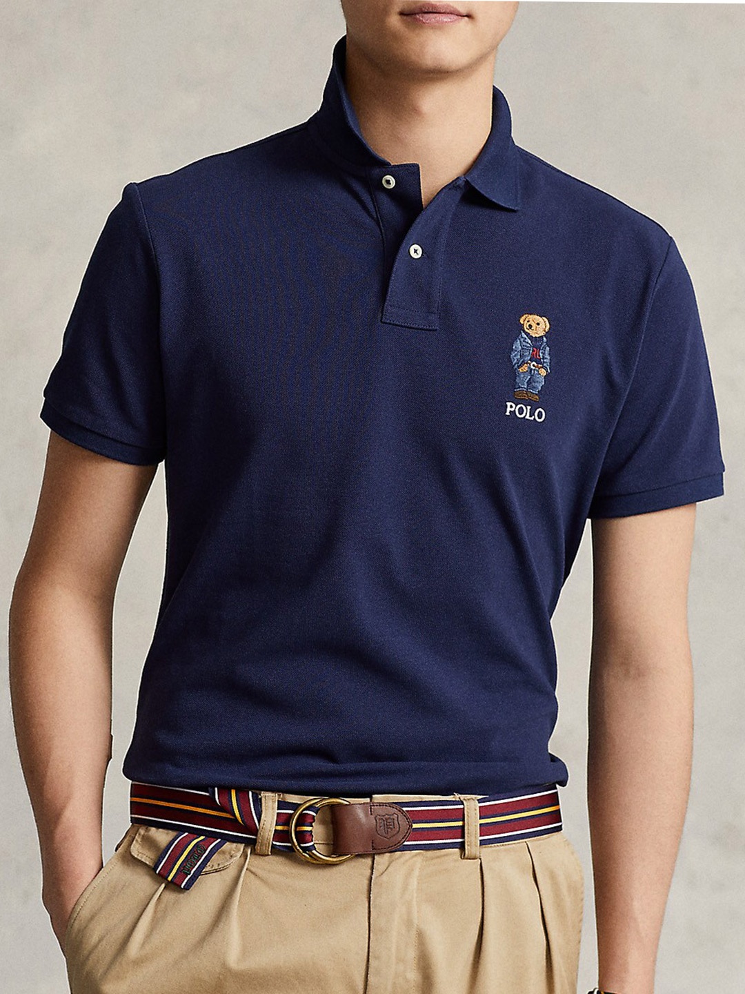 

Polo Ralph Lauren Embroidered Polo Collar Pure Cotton T-Shirt, Navy blue