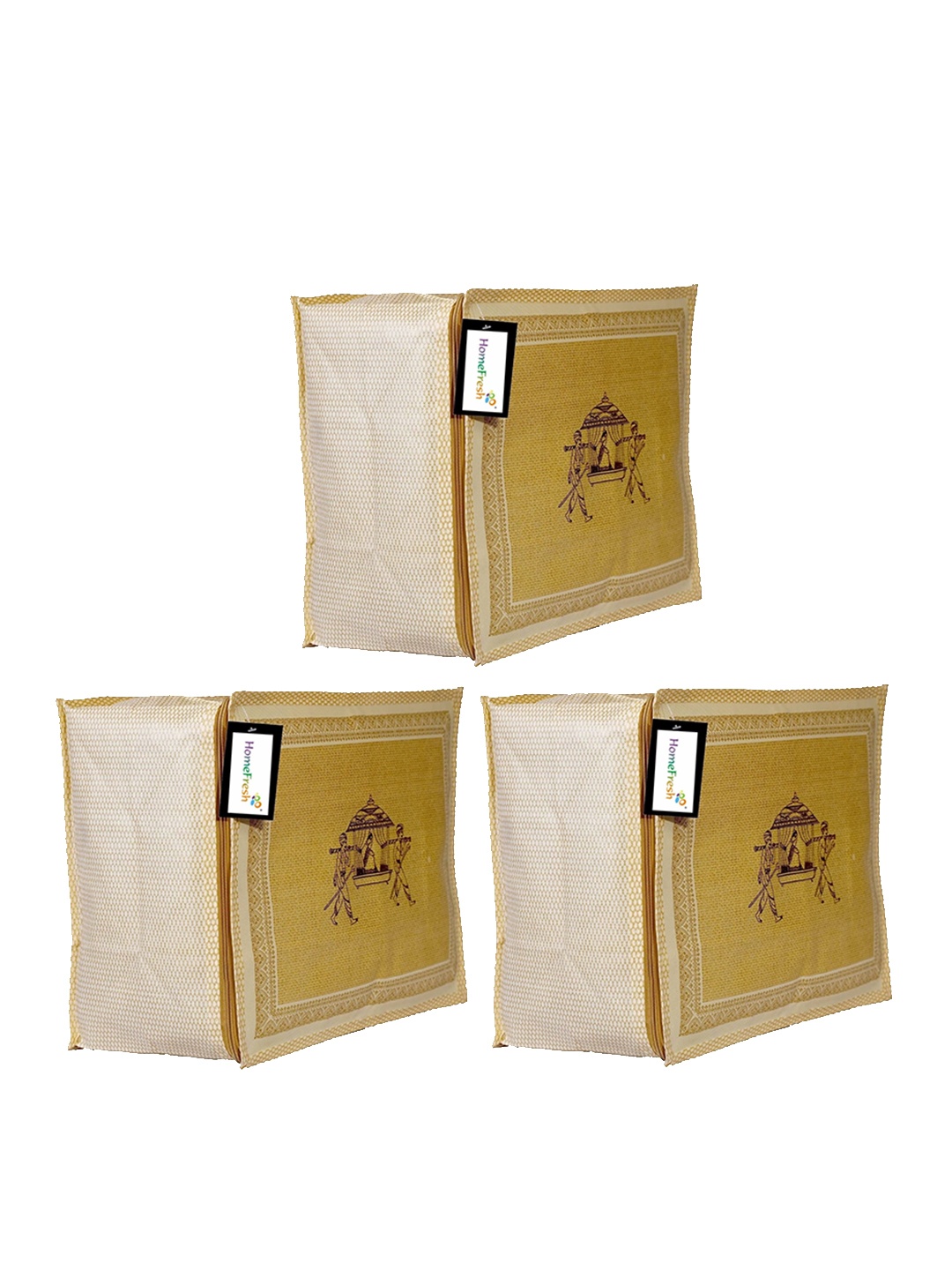 

Home Fresh Yellow & Beige 3 Pieces Printed Jute Saree Organisers