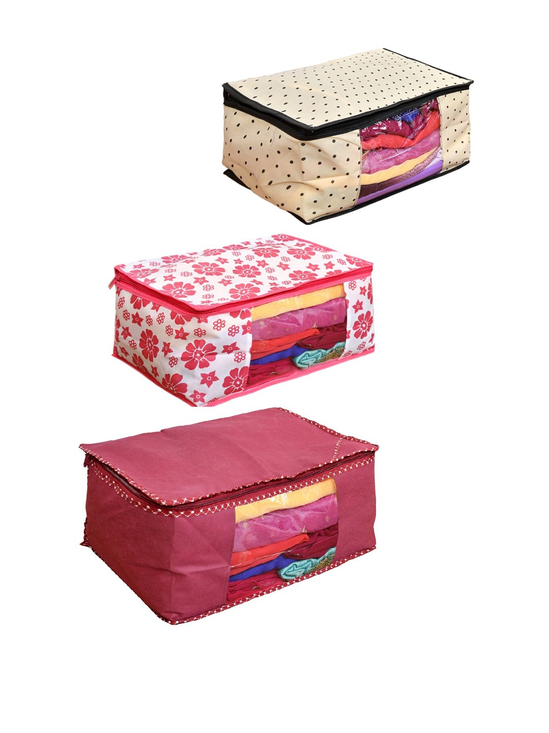 

Home Fresh Pink & Cream 3 Pieces Printed Saree Organisers